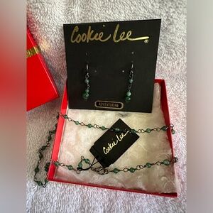 Vintage - Cookie Lee - Adventurine - green stone - earrings & necklace set - NWT